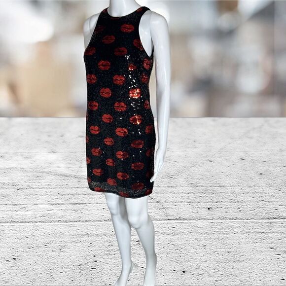 Aidan Mattox‎ Kiss Lips Valentines Sleeveless Sequin Mini Dress - Picture 4 of 7